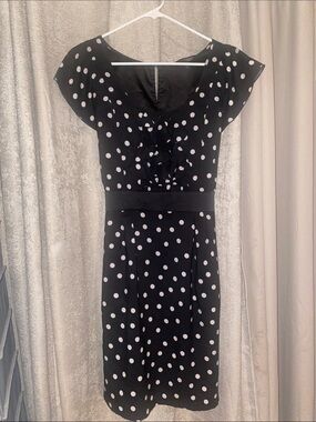 Black Polka Dot Cap-Sleeve Dress - Classic Retro Style (630)